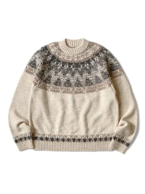 Kapital 5G Wool Nordic Happy Smilie Patch Raglan Sweater - Natural