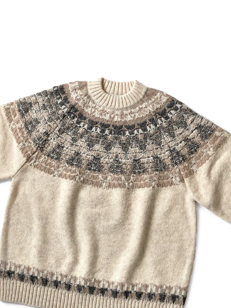 Kapital 5G Wool Nordic Happy Smilie Patch Raglan Sweater - Natural