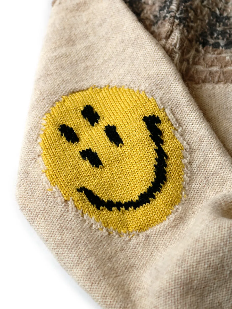 Kapital 5G Wool Nordic Happy Smilie Patch Raglan Sweater - Natural