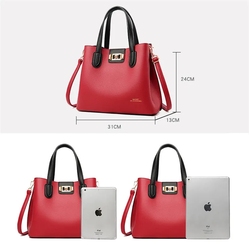 Large Capacity Contrast Color Soft Synthetic Leather Crossbody Tote Bags