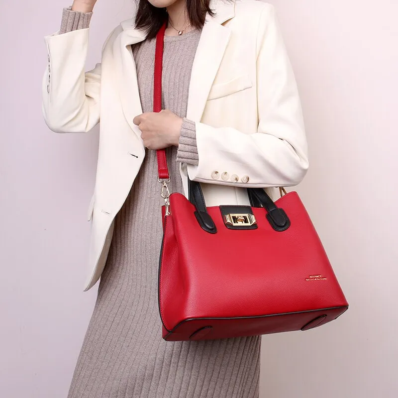 Large Capacity Contrast Color Soft Synthetic Leather Crossbody Tote Bags