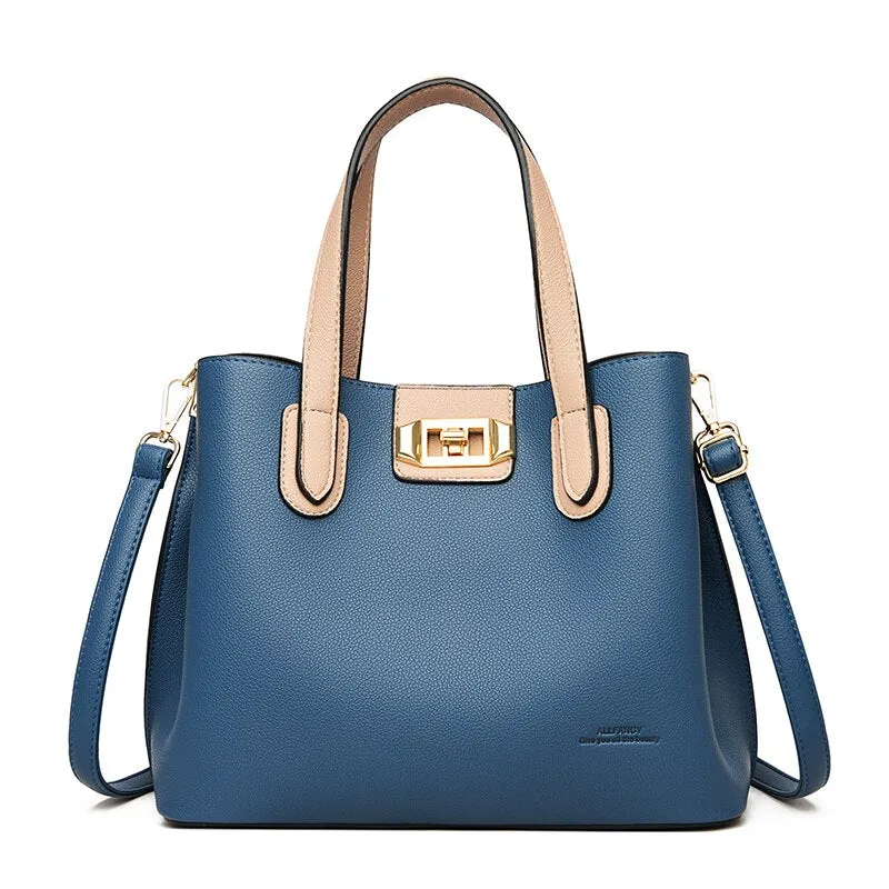 Large Capacity Contrast Color Soft Synthetic Leather Crossbody Tote Bags