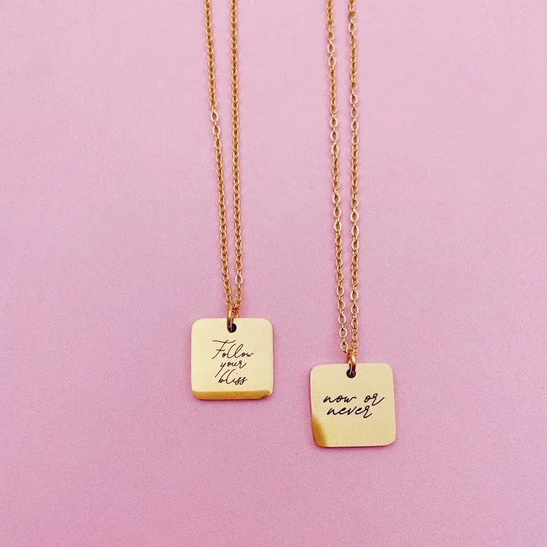 Lazer Engraved Single Sided Square Necklace - LINE ART