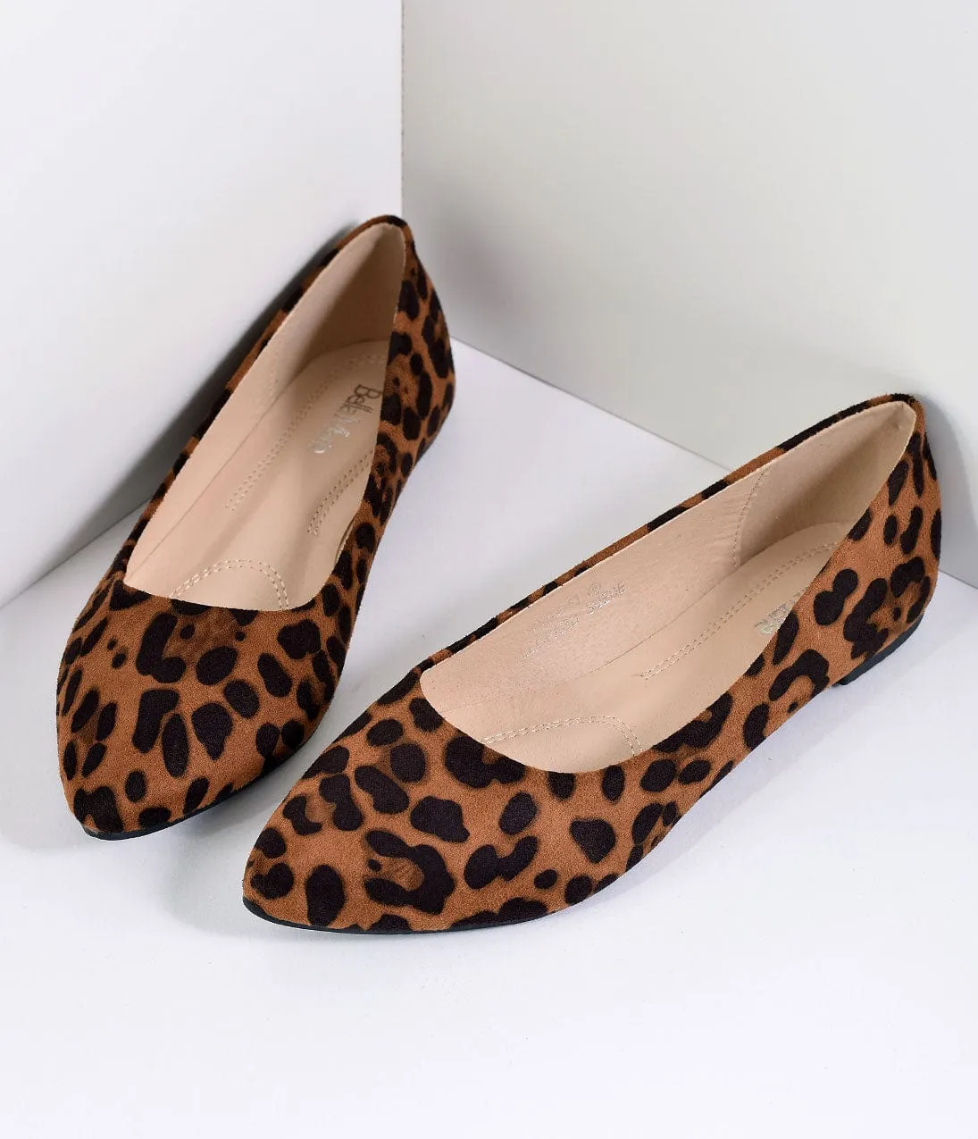 Leopard Print Suede Pointed Toe Flats