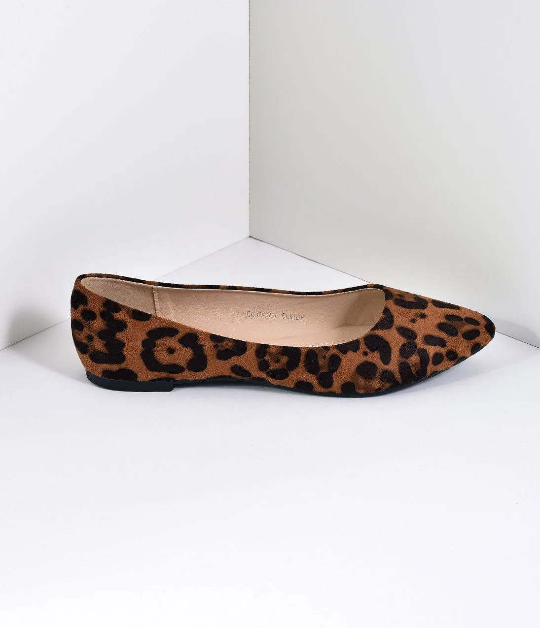 Leopard Print Suede Pointed Toe Flats