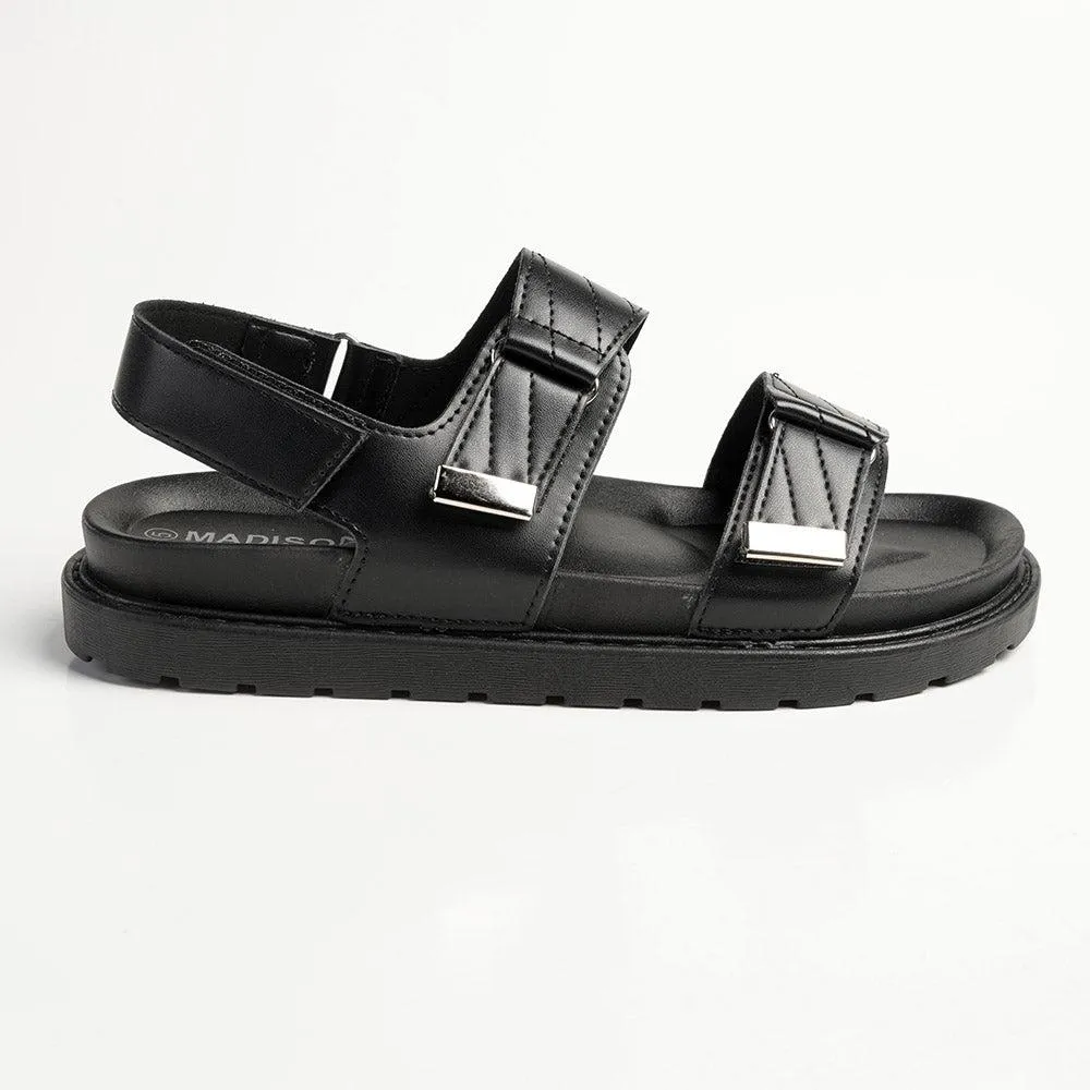 Madison Eloise Velcro Strap Footbed Sandals - Black