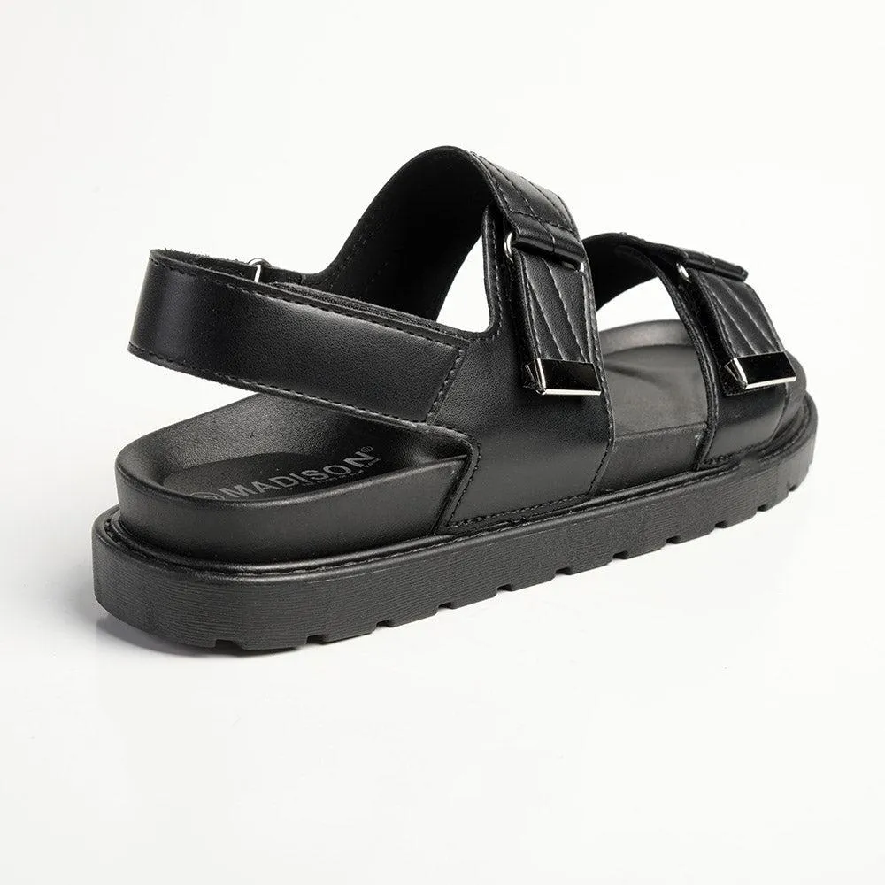 Madison Eloise Velcro Strap Footbed Sandals - Black