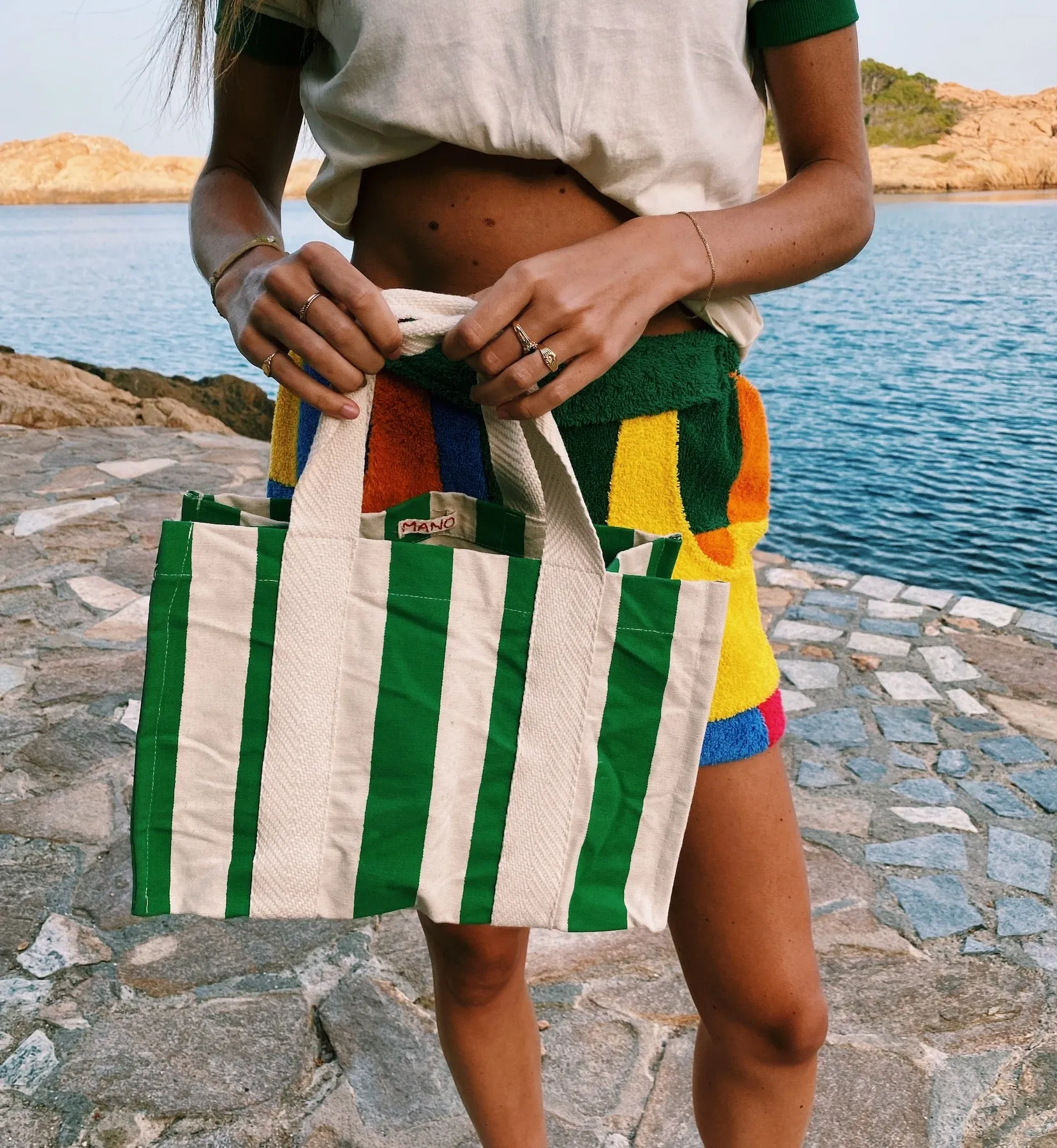 Mano Mano Green/White Tote Bag