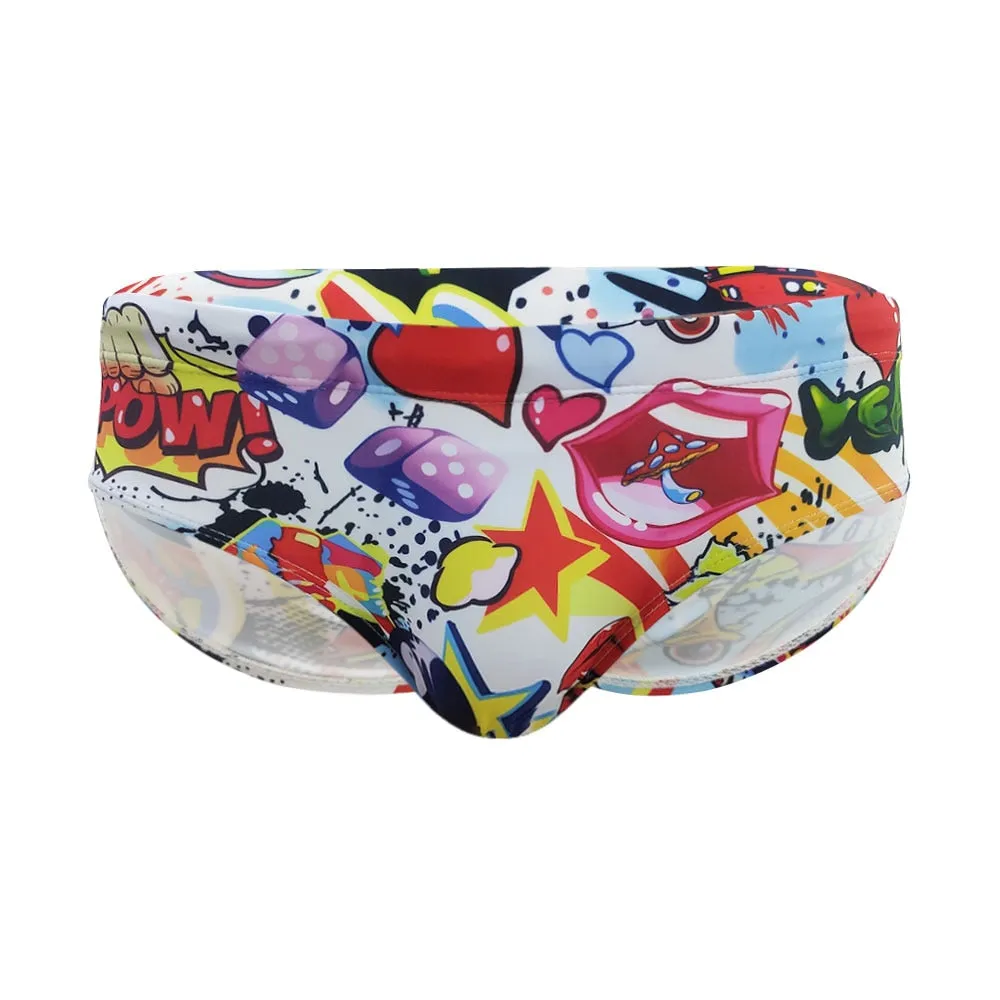 Men's Beach Surfing Briefs Padded Push-Up Cartoon Swimwear