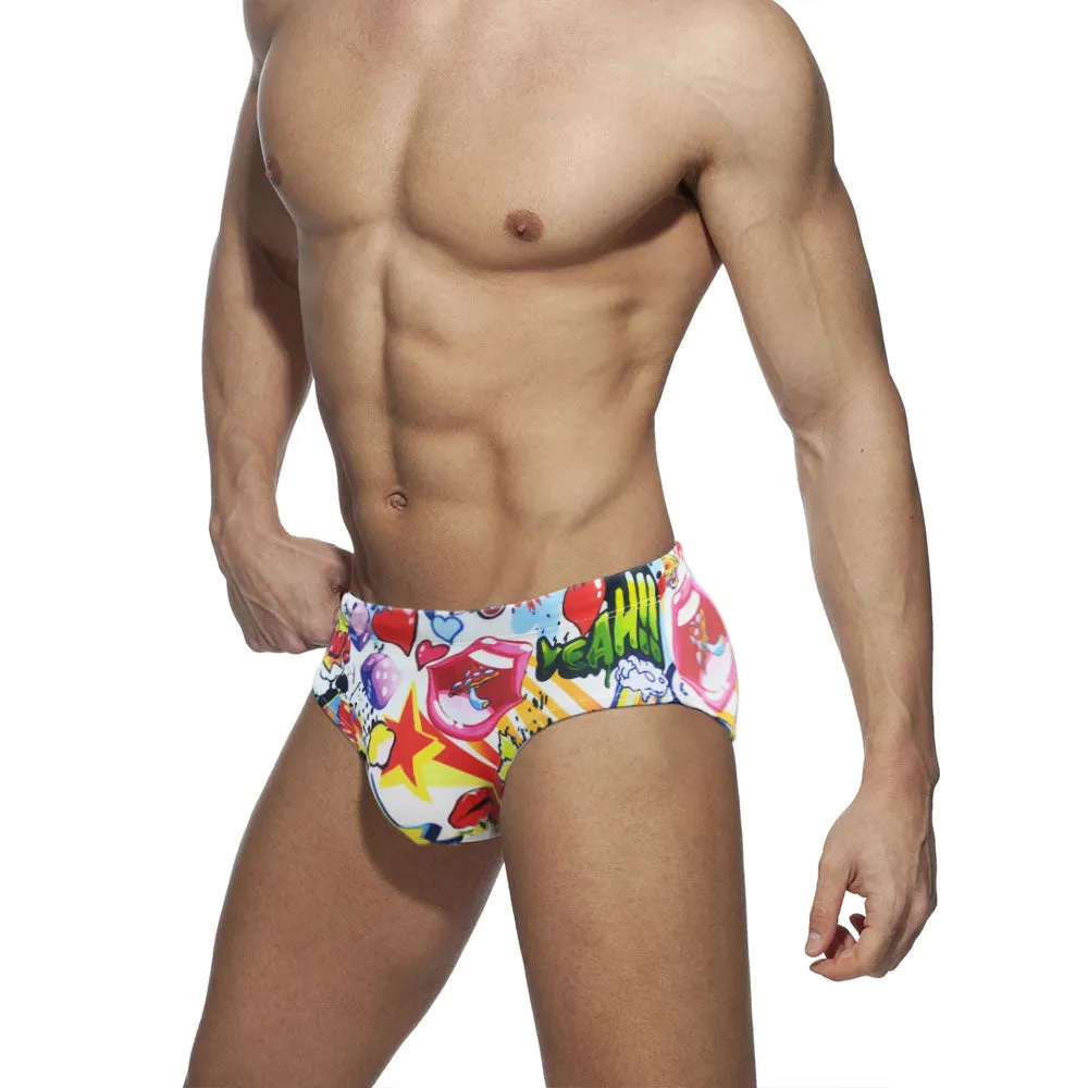 Men's Beach Surfing Briefs Padded Push-Up Cartoon Swimwear