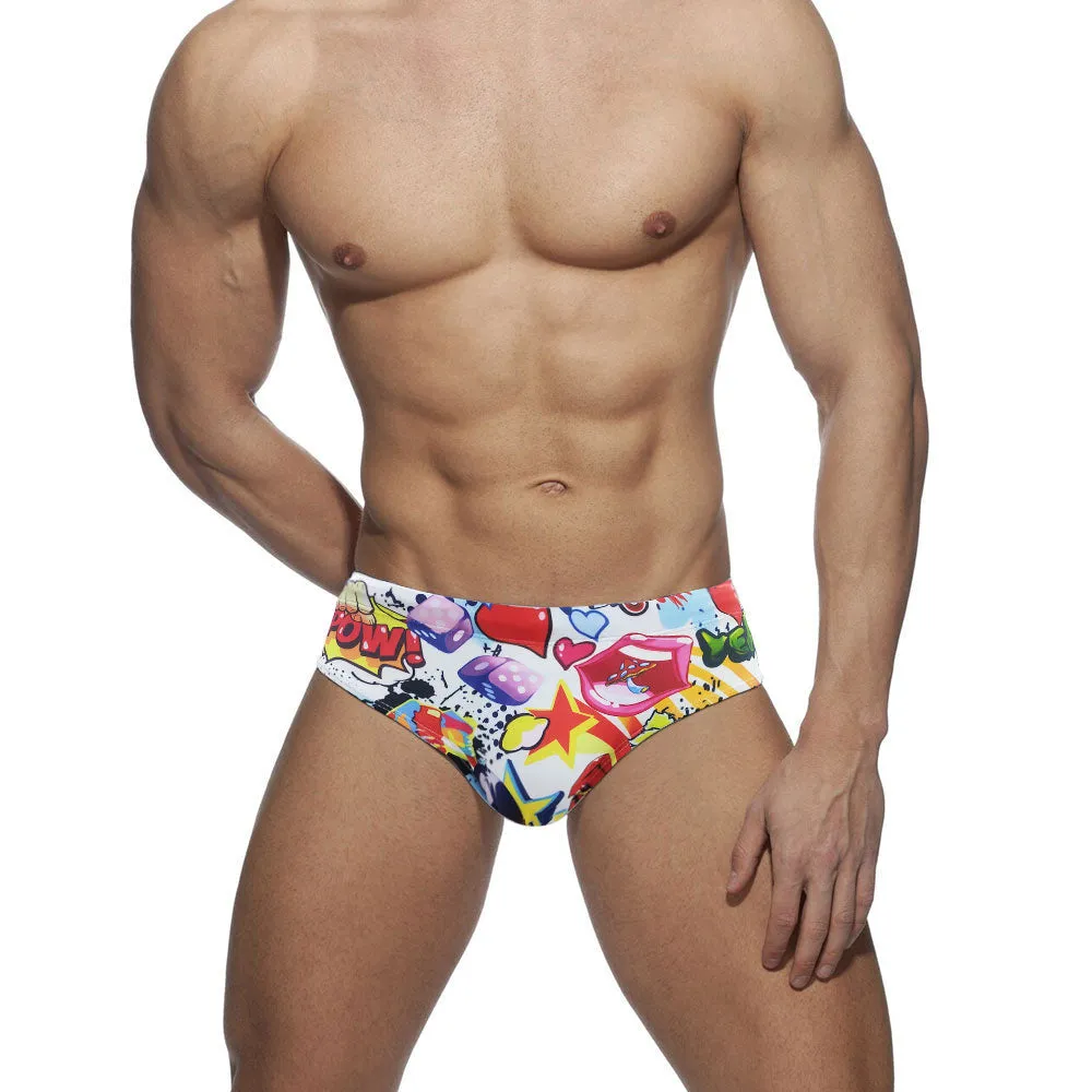 Men's Beach Surfing Briefs Padded Push-Up Cartoon Swimwear