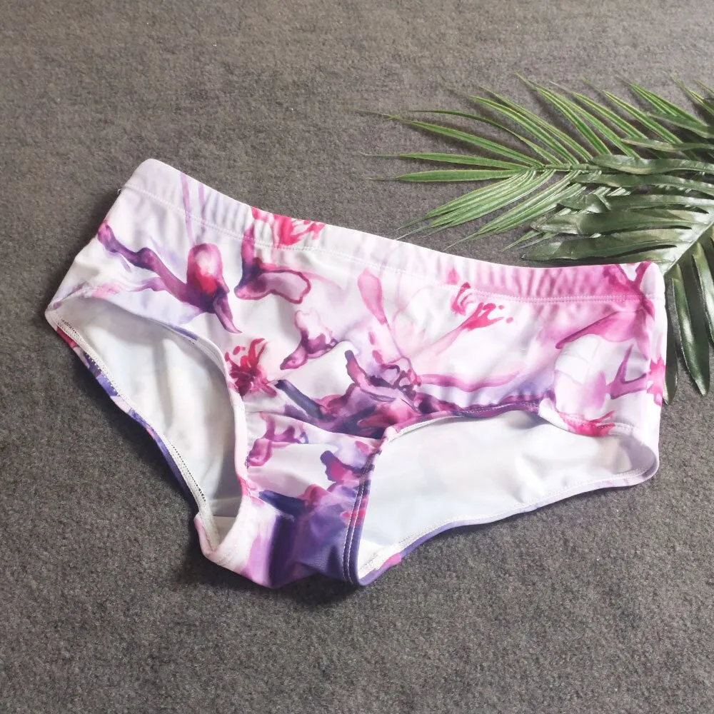 Men's Flower Pattern Quick Drying Outdoor Surf Board Swimwear Briefs