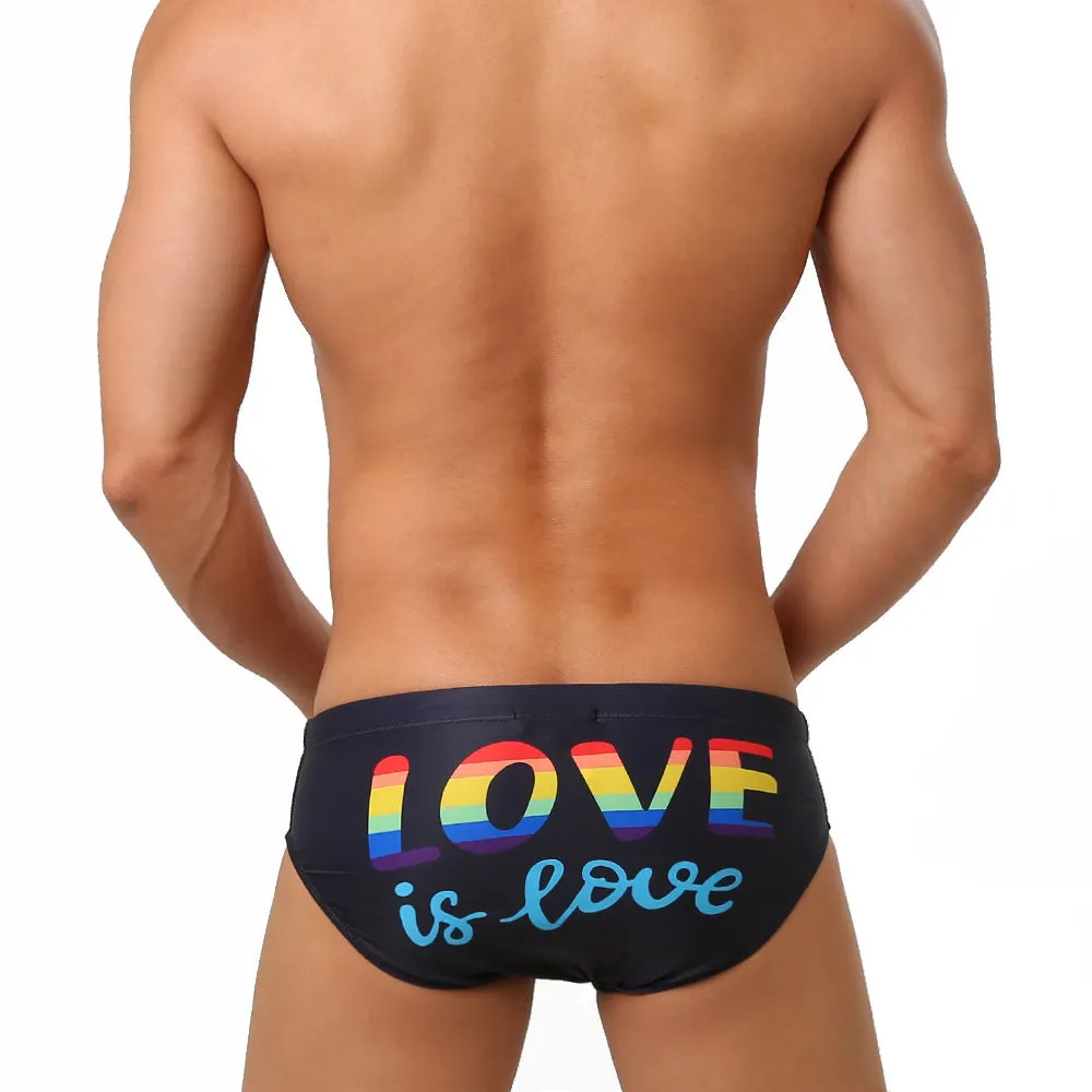 Men's Letter Pattern Low Waist Water Sports Beach Swimwear Briefs