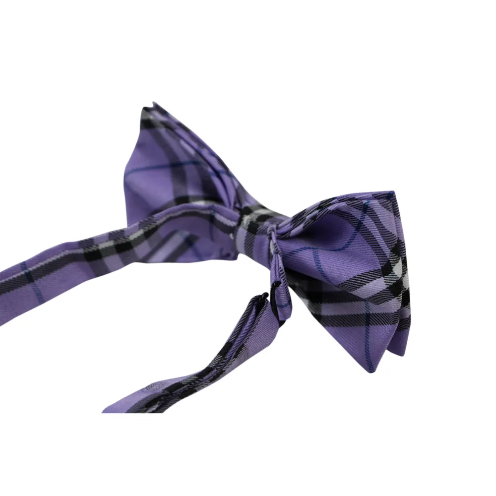 Mens Violet & Navy Plaid Patterned Bow Tie