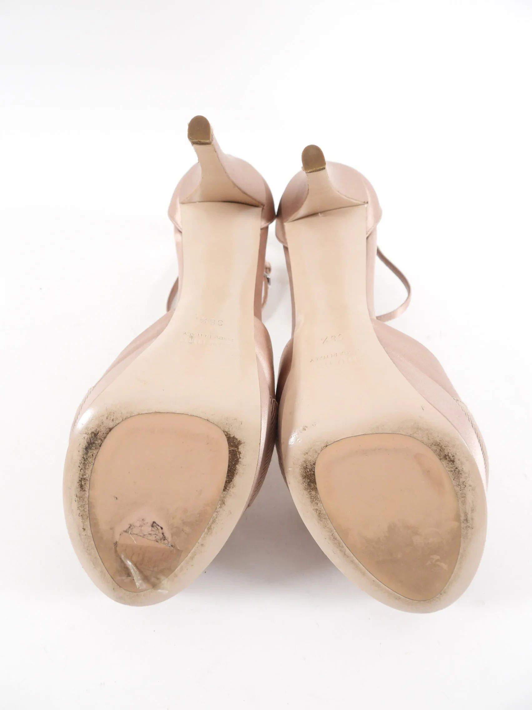 Miu Miu Nude Satin Jewel Platform Heels - 38.5