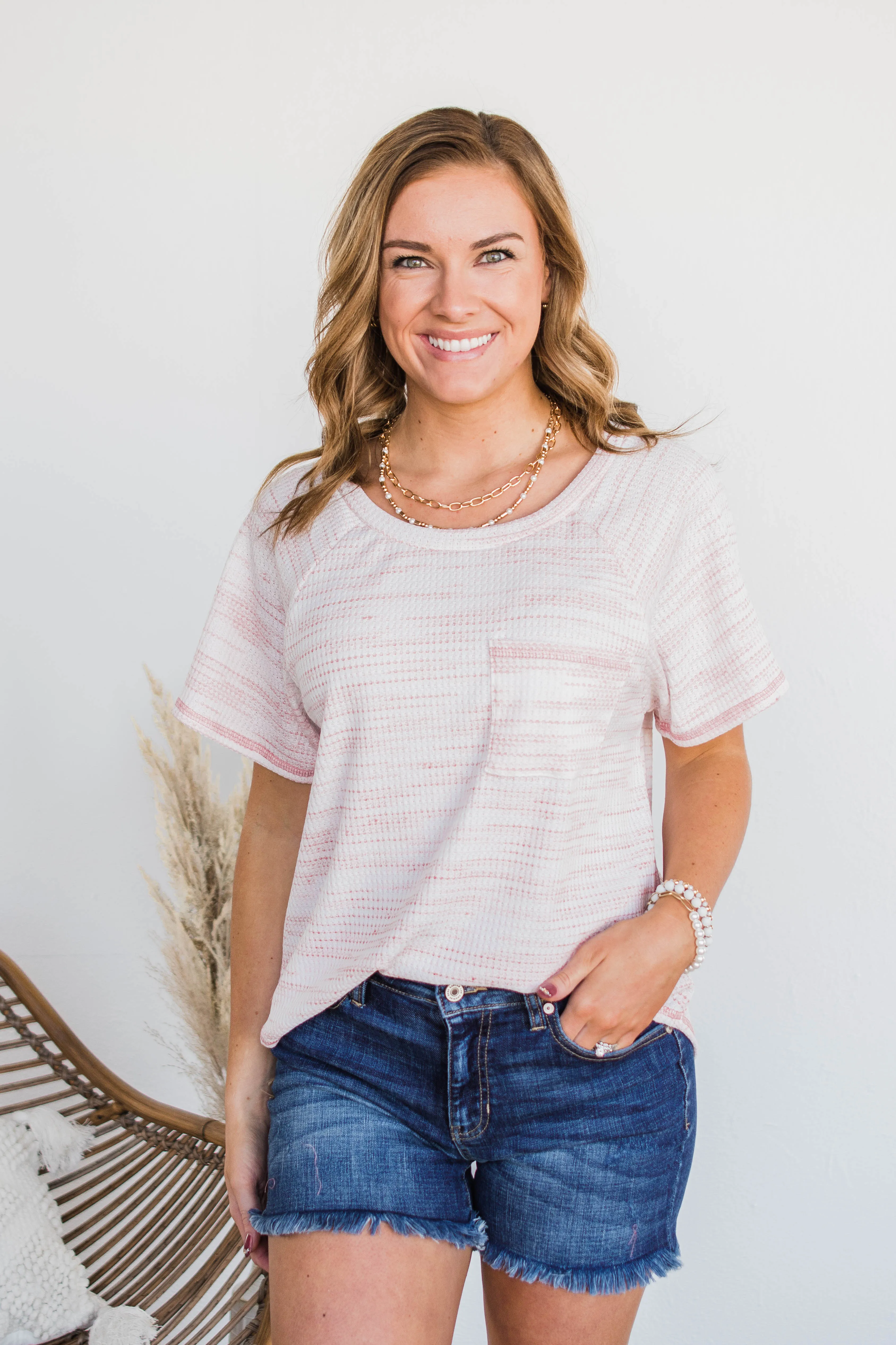 Mixing Things Up Knit Top- Pink & Ivory