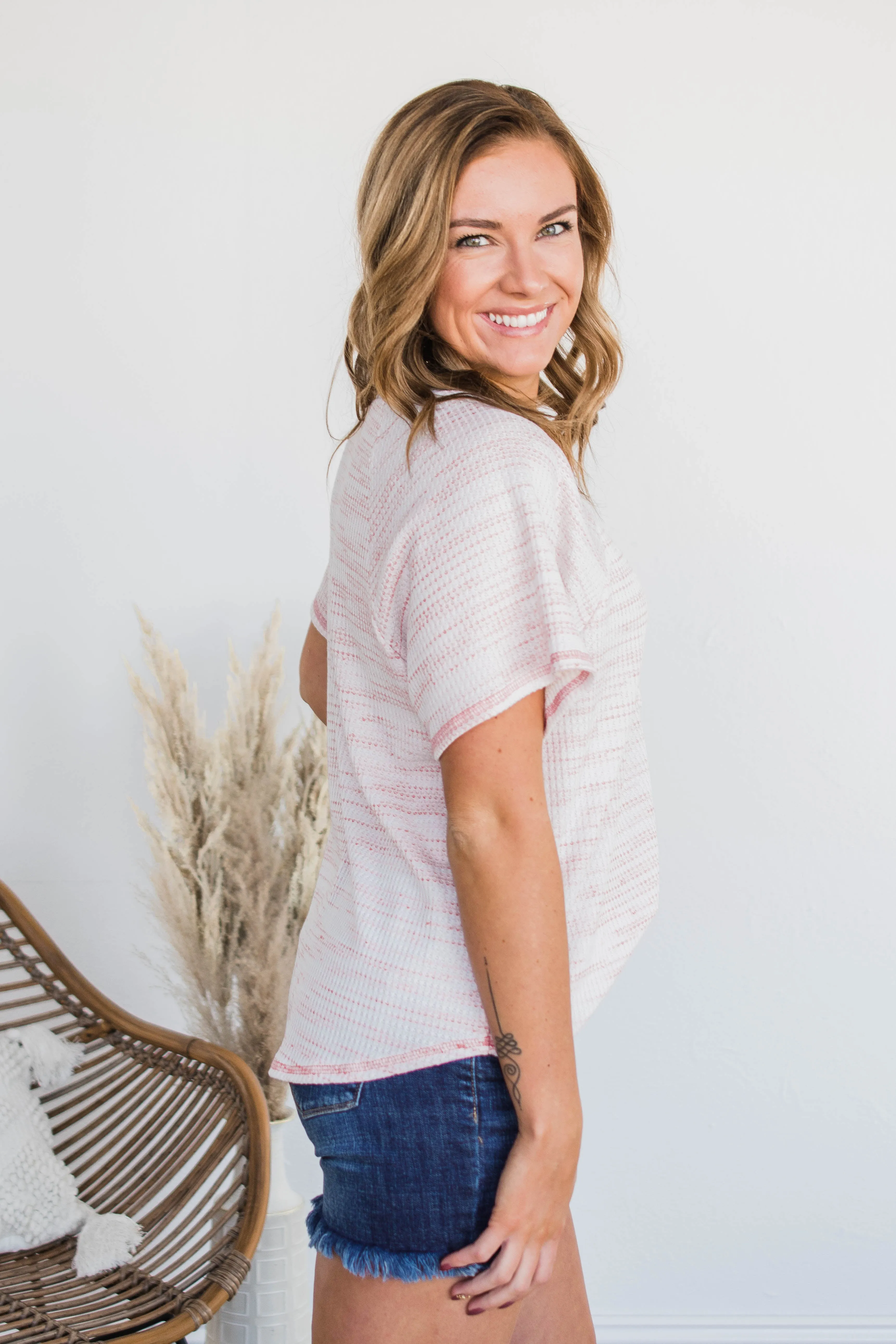 Mixing Things Up Knit Top- Pink & Ivory