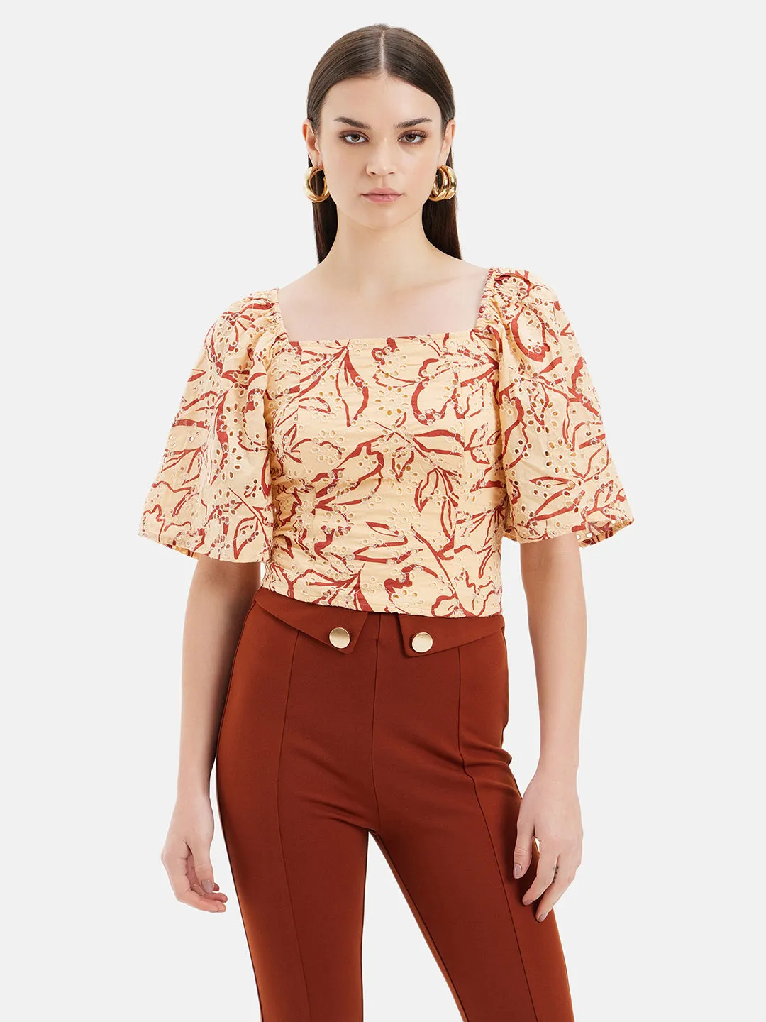 Natalie Printed Top With Smocking