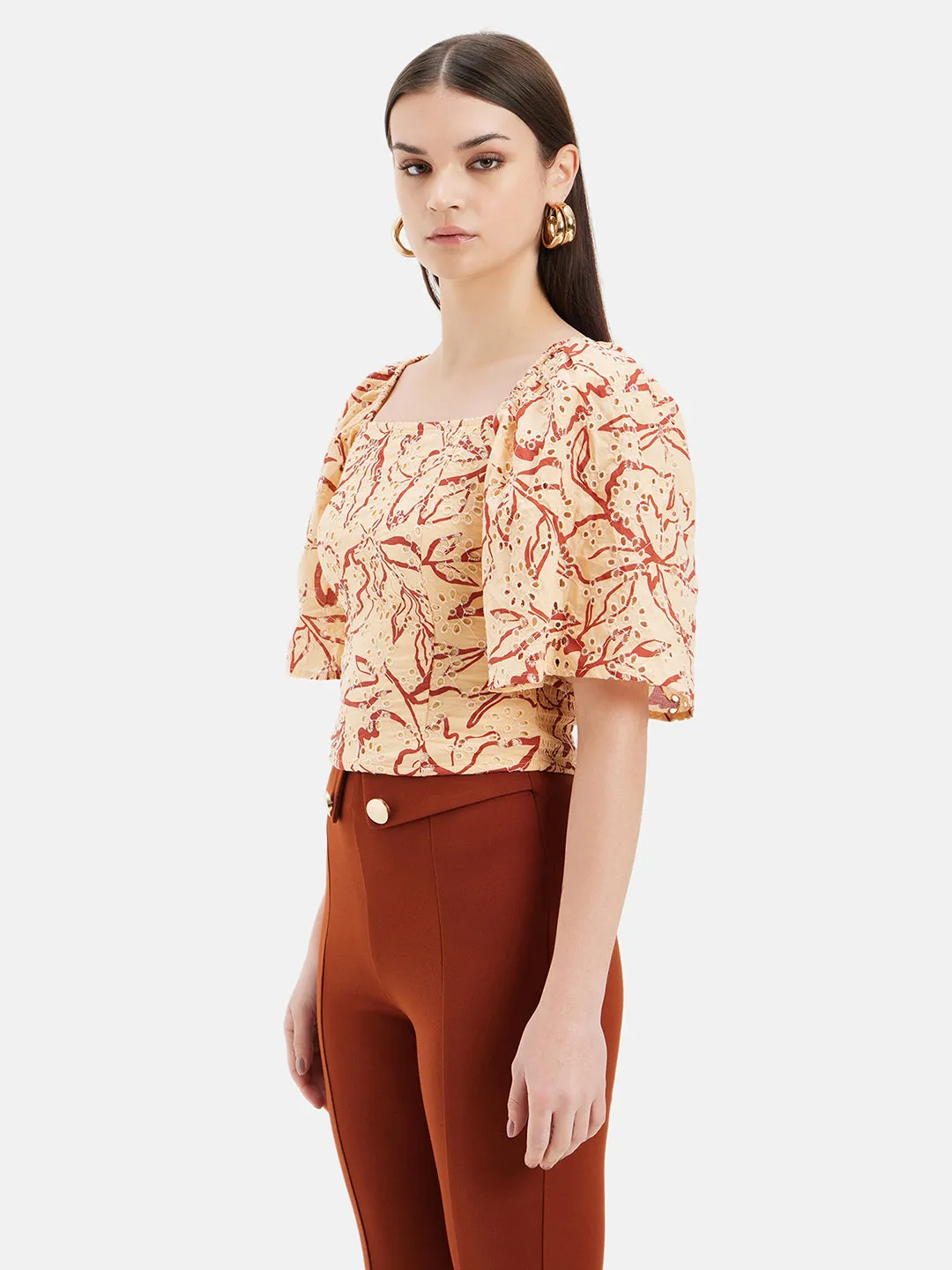 Natalie Printed Top With Smocking