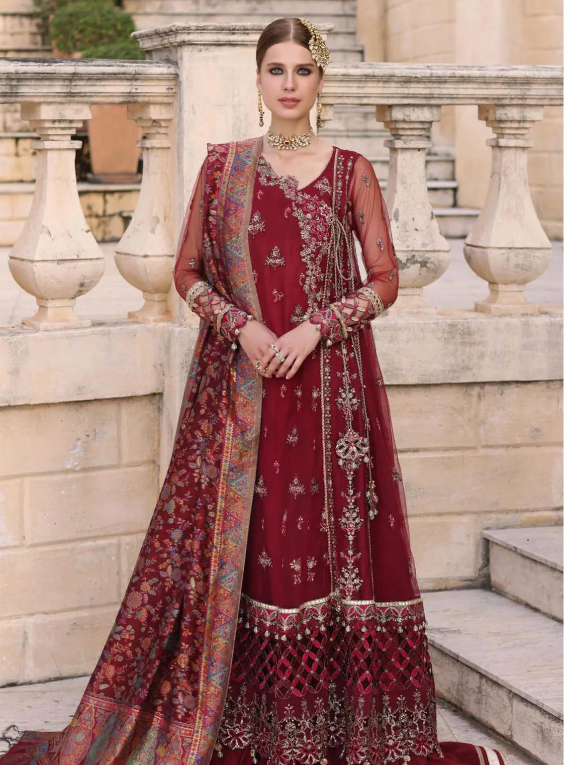 Noor Kaani By Saadia Asad Handmade Embroidered Net 3 Piece Unstitched Suit SA23K D7