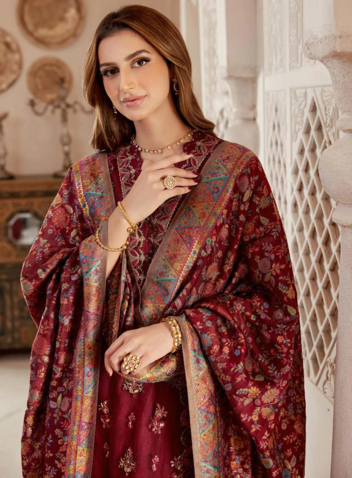 Noor Kaani By Saadia Asad Handmade Embroidered Net 3 Piece Unstitched Suit SA23K D7