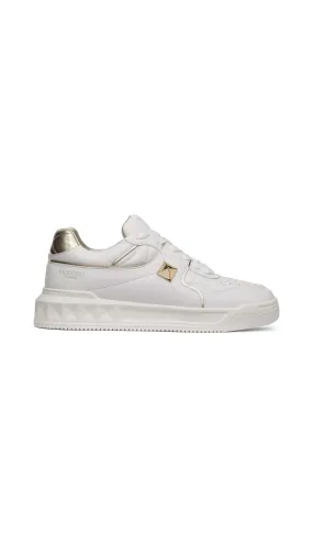 One Stud Low-Top Calfskin Sneakers - White/Platinum