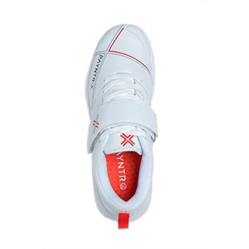 PAYNTR Men's Bowling Spike Cricket Shoe (White/Red)