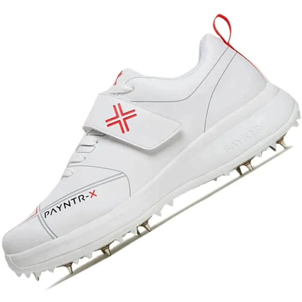 PAYNTR Men's Bowling Spike Cricket Shoe (White/Red)