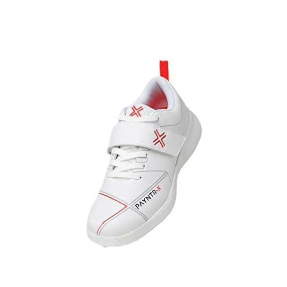 PAYNTR Men's Bowling Spike Cricket Shoe (White/Red)