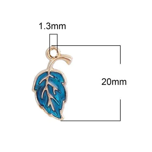 Pendants, Leaf, Single-Sided, Blue, Enameled, Gold Plated, Alloy, 20mm