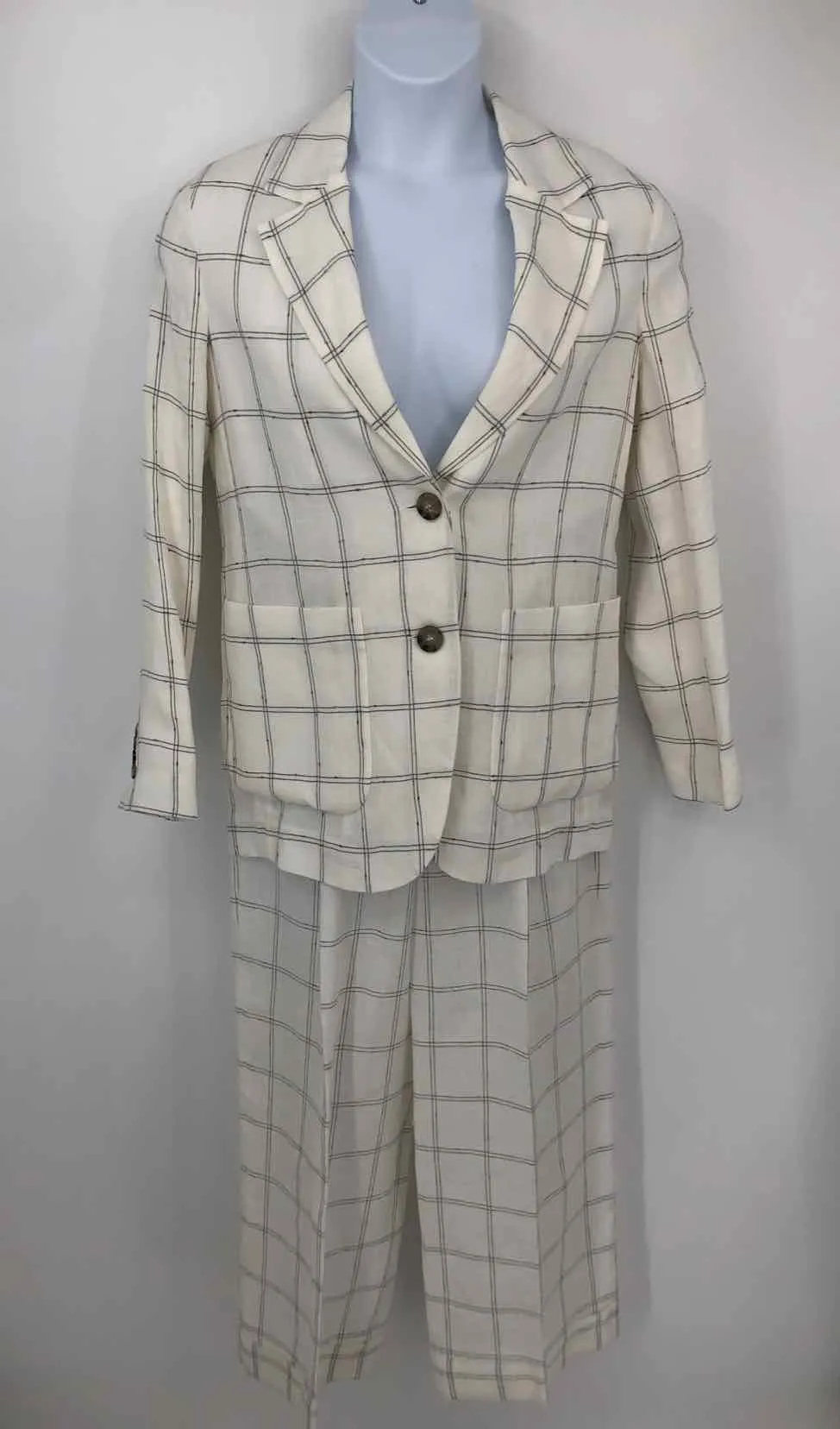 PESERICO White Black Size MEDIUM (M) Made in Italy Grid Pant Suit Suit Set