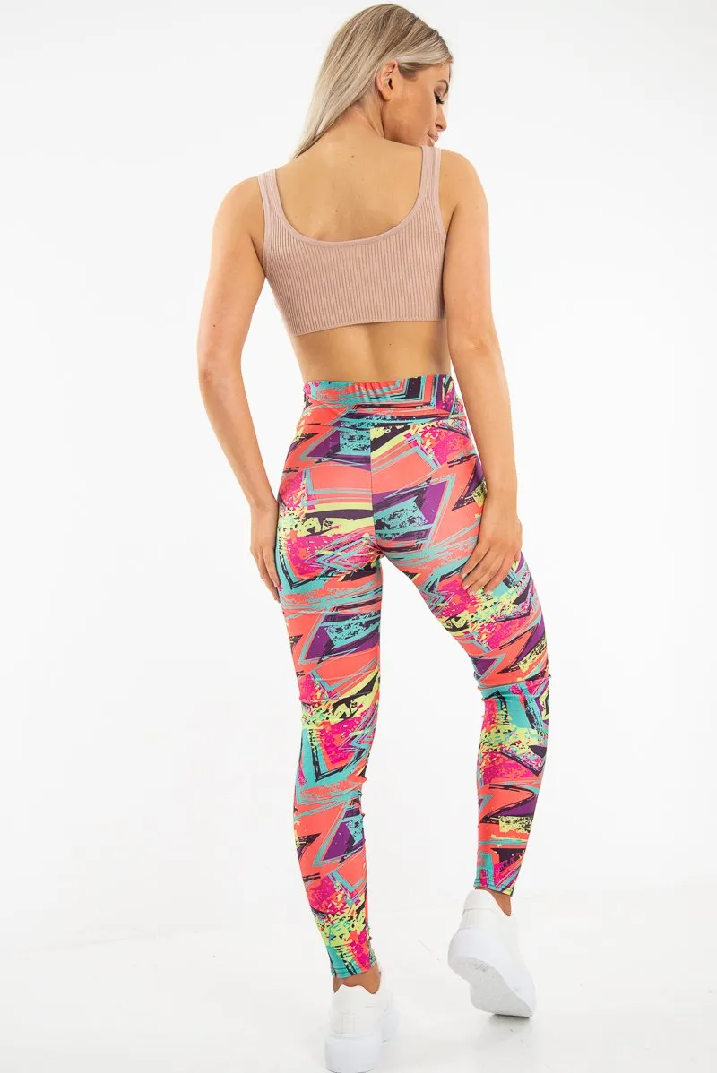 Pink Abstract High Waist Activewear Leggings - Ryli