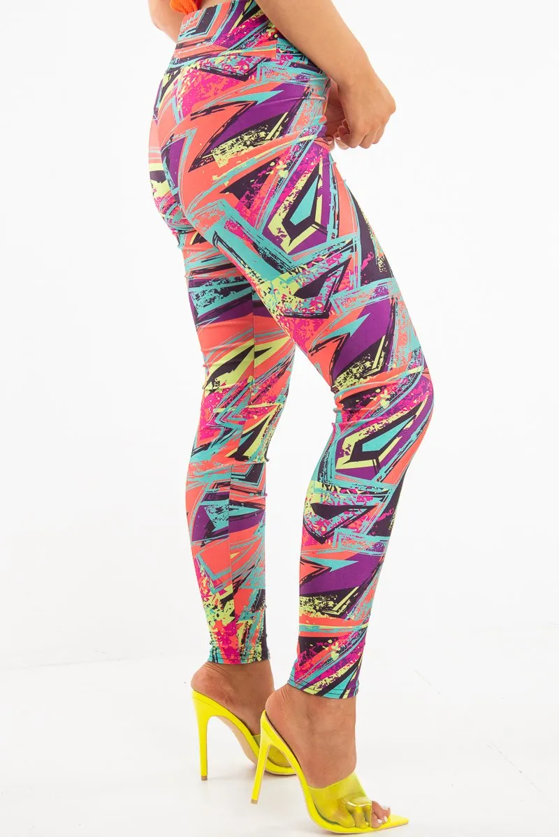 Pink Abstract High Waist Activewear Leggings - Ryli