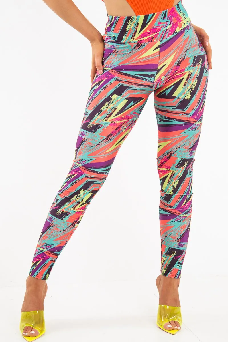 Pink Abstract High Waist Activewear Leggings - Ryli