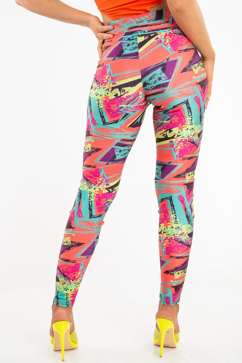 Pink Abstract High Waist Activewear Leggings - Ryli