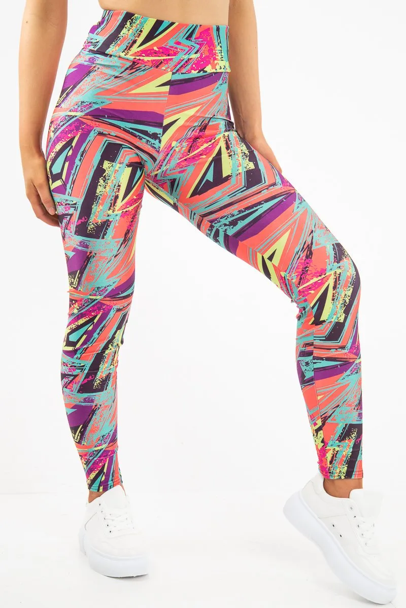 Pink Abstract High Waist Activewear Leggings - Ryli