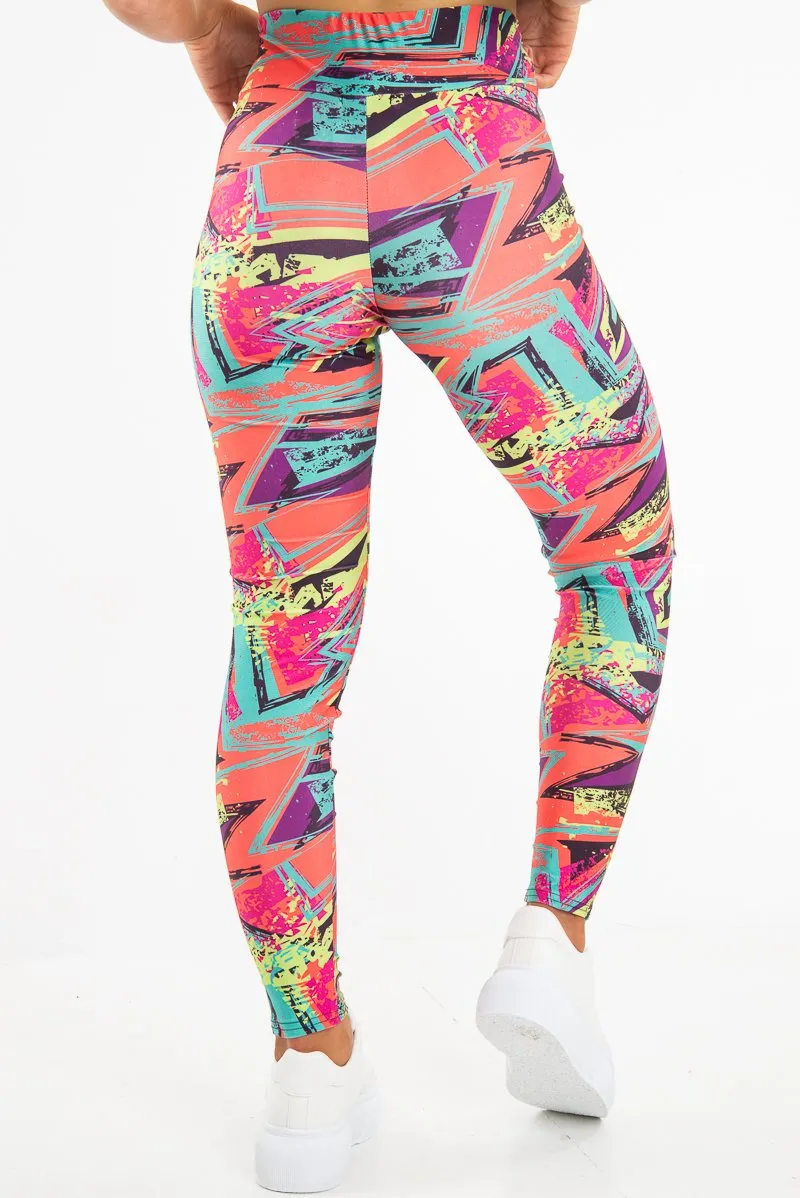 Pink Abstract High Waist Activewear Leggings - Ryli