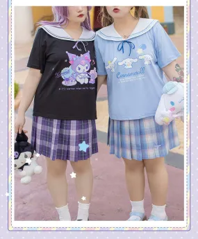 Plus size more kawaii  Pre-order Sanrio character T-shirt navy collar