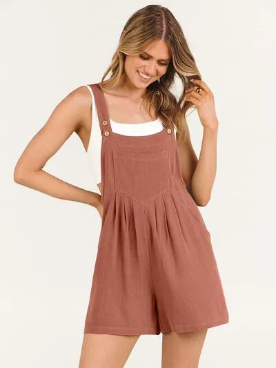 Pocketed Square Neck Wide Strap Romper