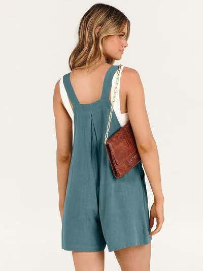 Pocketed Square Neck Wide Strap Romper