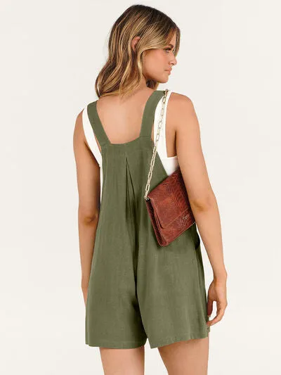 Pocketed Square Neck Wide Strap Romper