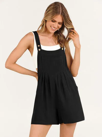 Pocketed Square Neck Wide Strap Romper