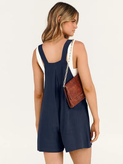 Pocketed Square Neck Wide Strap Romper