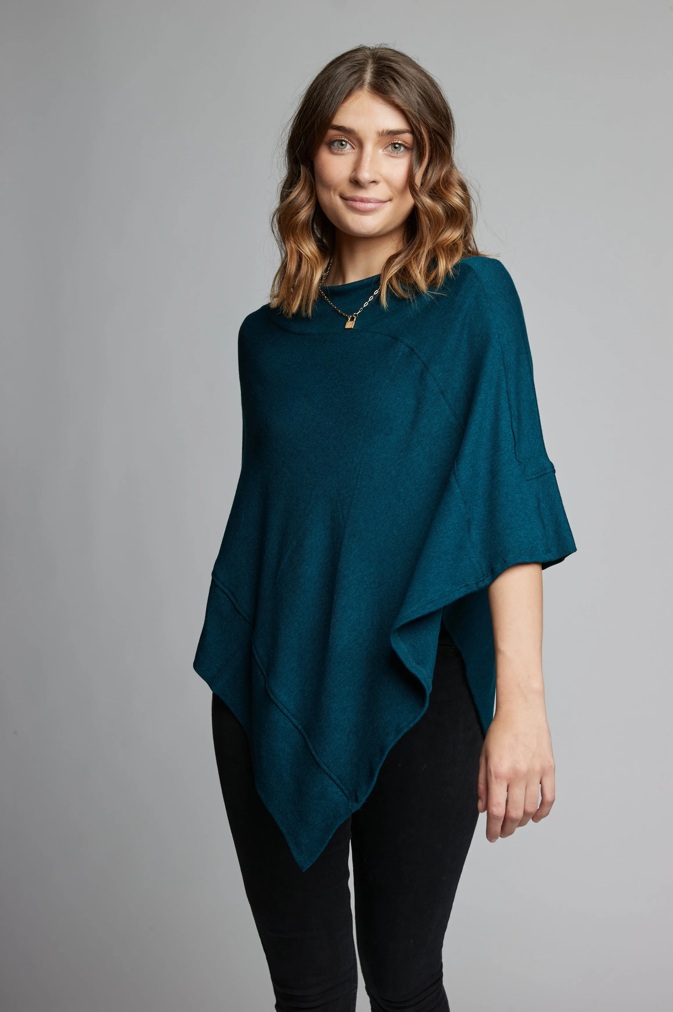 Poncho Sweater Wrap in Rayon Cotton Modal Blend