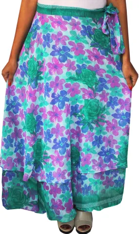 Printed Long Wrap Indian Skirt Womens India Clothes (Green)