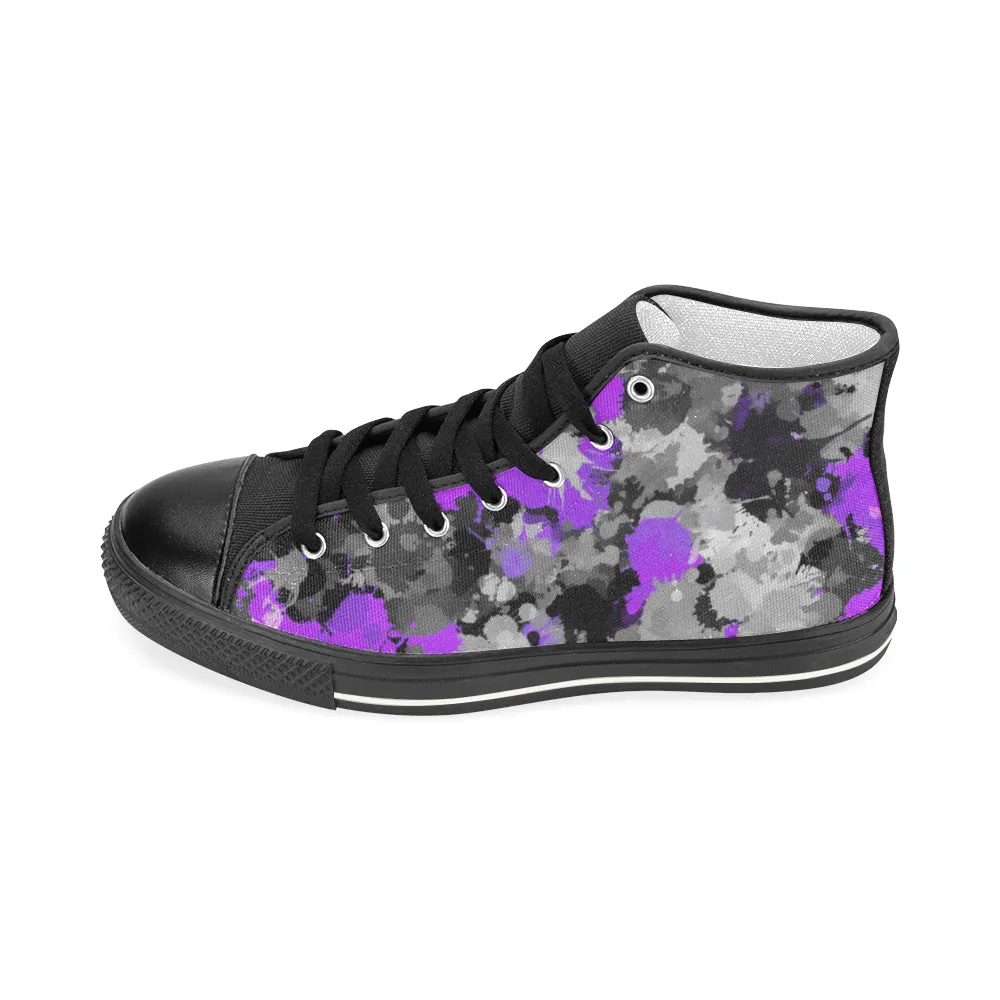 Purple and Grey Paint Splatter Hi-Top Women's Sneakers