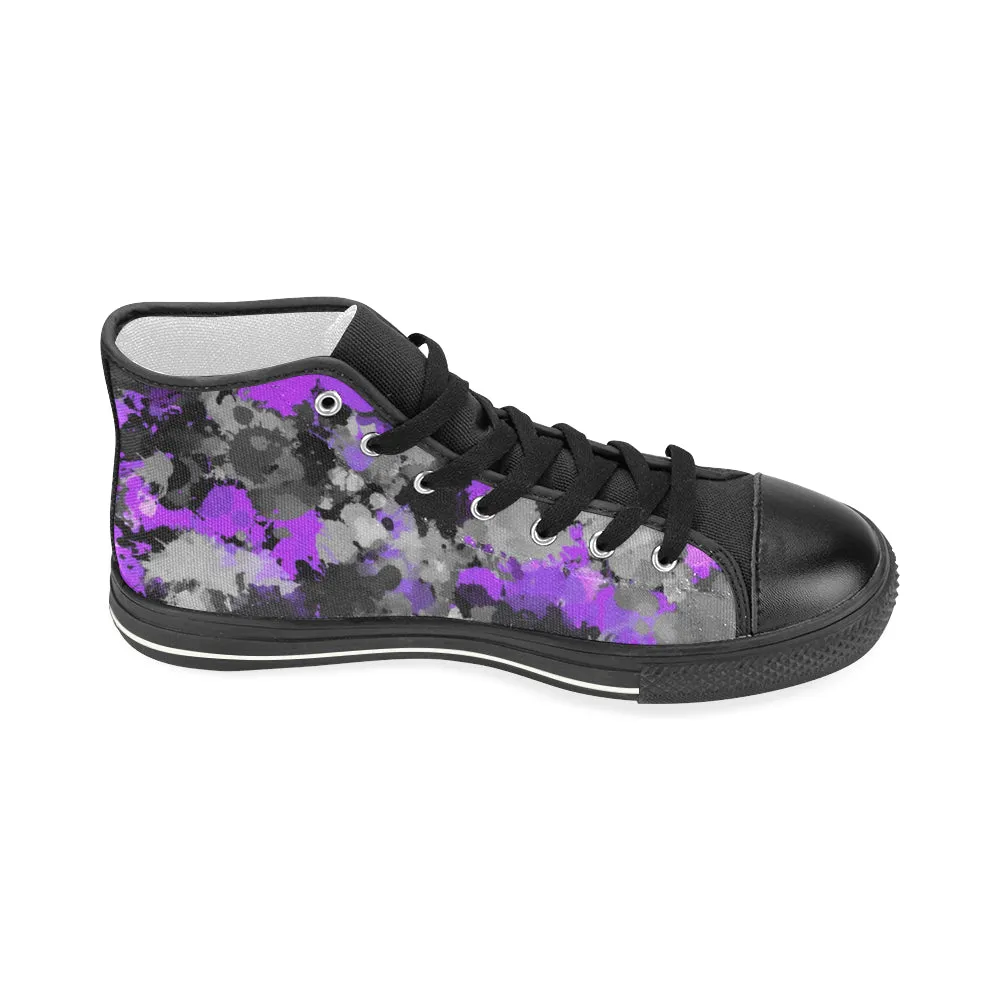 Purple and Grey Paint Splatter Hi-Top Women's Sneakers