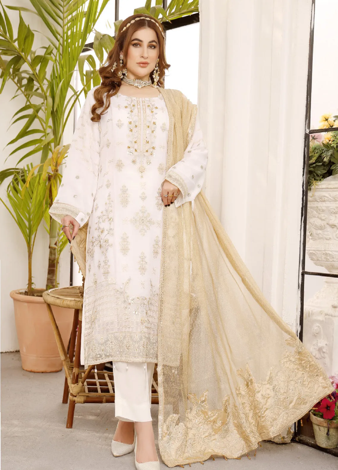 Ranjhana by Schick Luxury Embroidered Chiffon 3 Piece Semi Stitch Suit SDH24RC-04