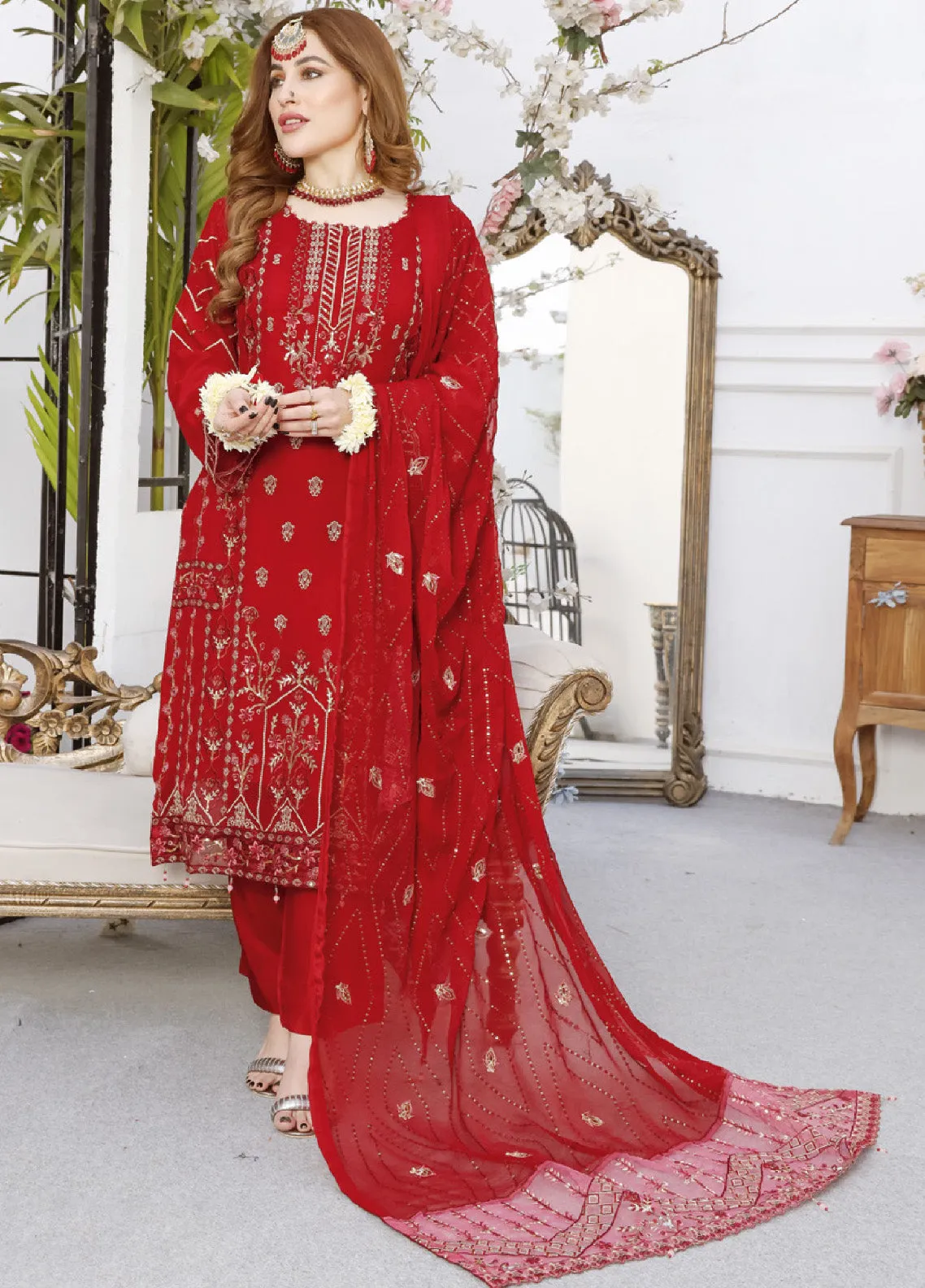 Ranjhana by Schick Luxury Embroidered Chiffon 3 Piece Semi Stitch Suit SDH24RC-08