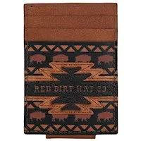 RED DIRT HAT CO CARD CASE W/MAGNET CLIP BLK W/AZTEC DESIGN AND BISON